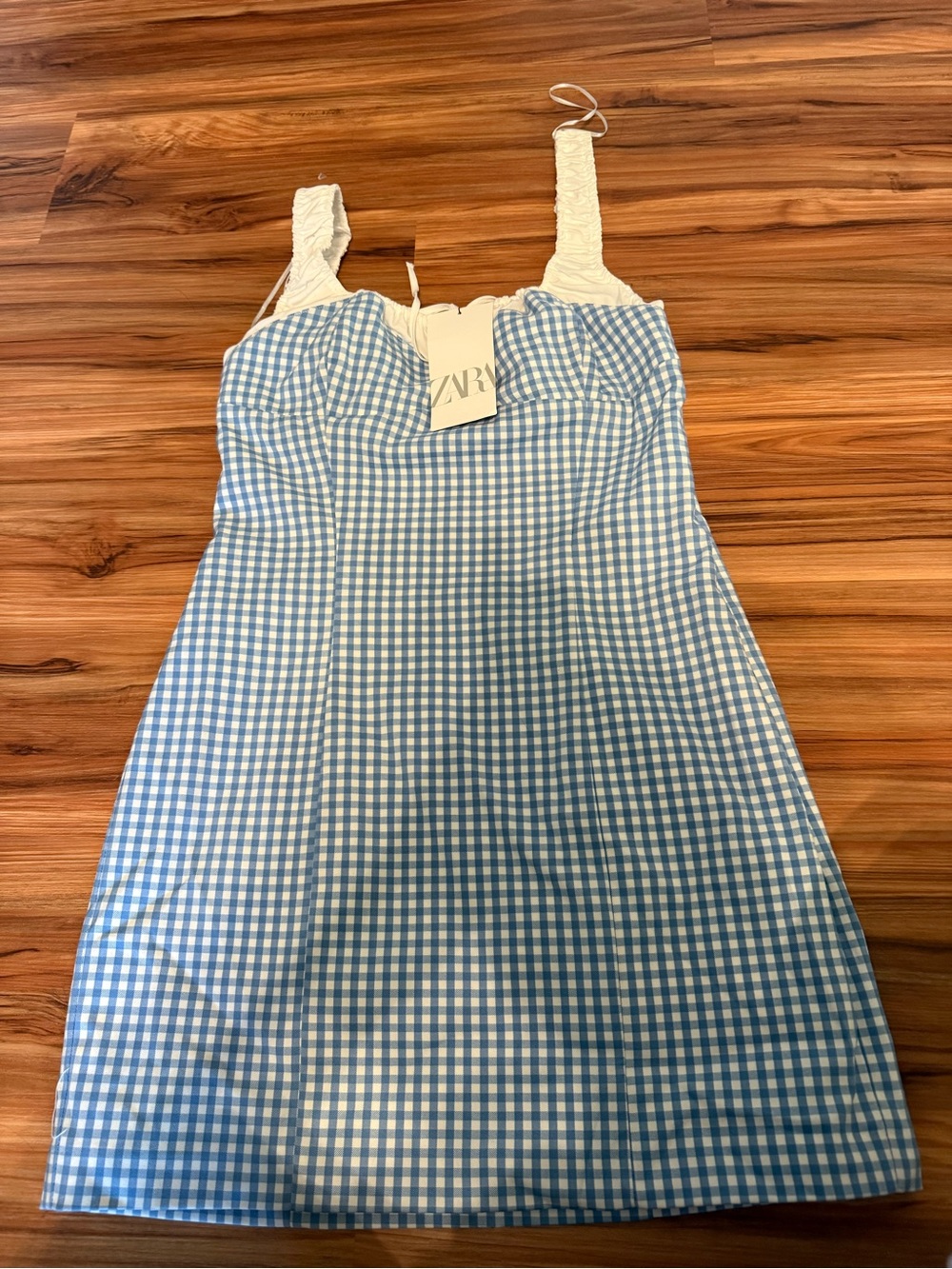 Zara Blue and White Gingham Sundress with Textured White Straps
